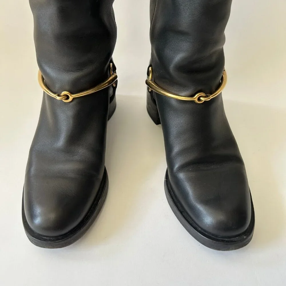 GUCCI BLACK LEATHER HORSEBIT TESS TALL BOOTS - Picture 5 of 9